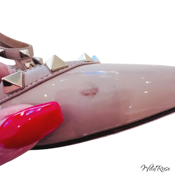 Valentino Garavani Rockstud Ankle Strap Pumps in Nude Patent Leather Size 38 - Picture 8 of 17